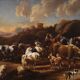Great 18th century painting, pastoral scene with classical ruins