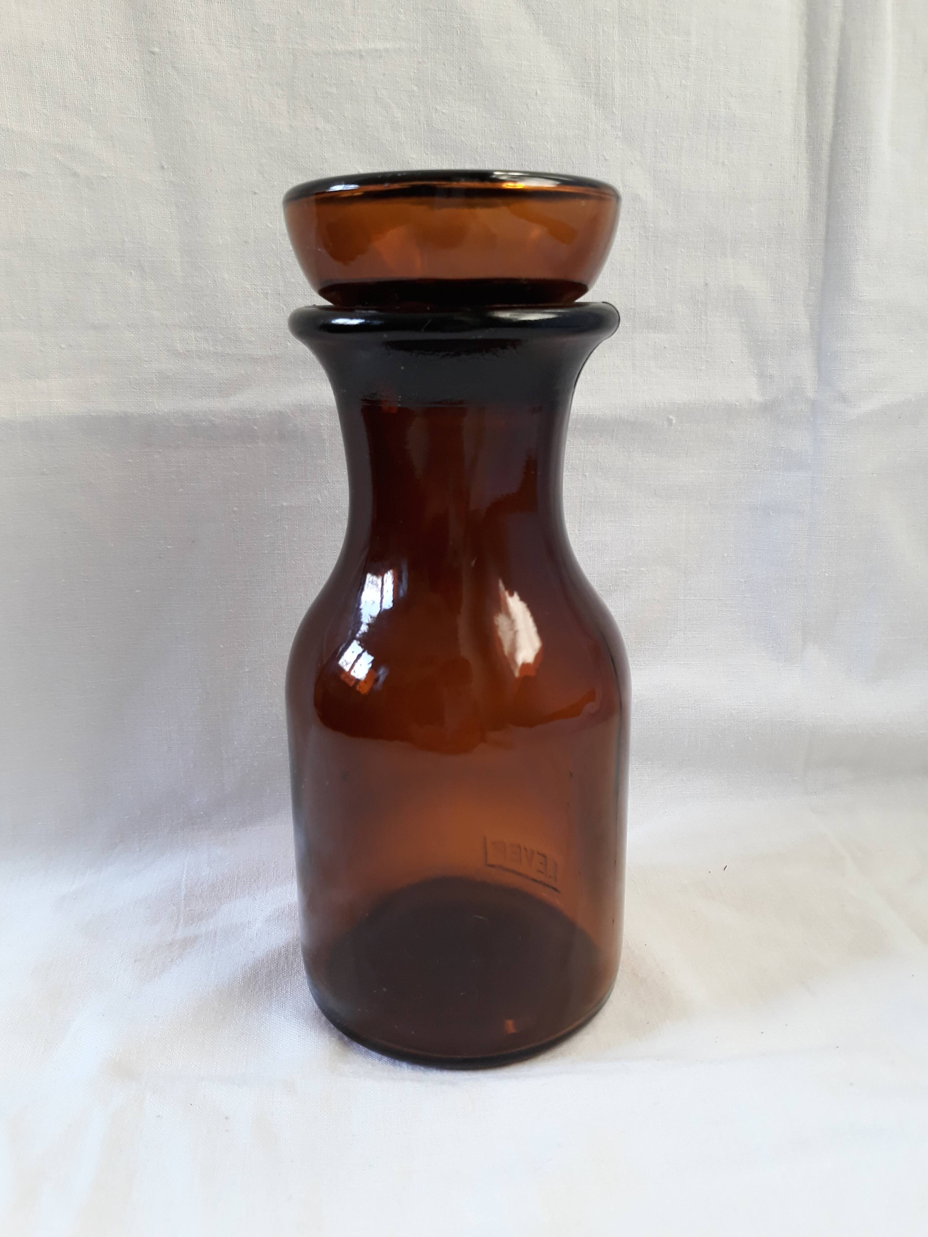 Apothecary bottle jar in amber brown glass with cap