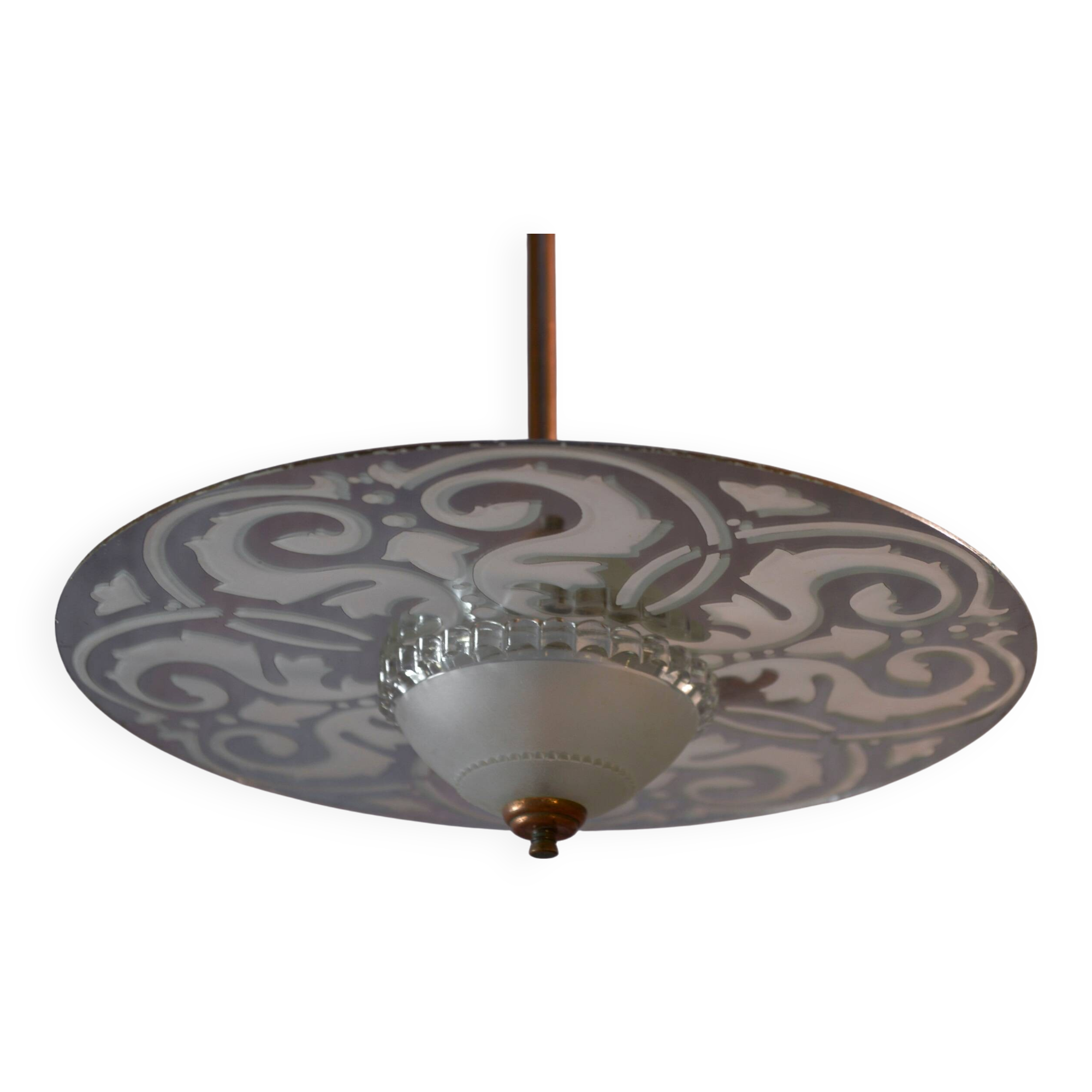 Art Deco chandelier in frosted and mirrored glass, 1940s