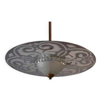 Art Deco chandelier in frosted and mirrored glass, 1940s