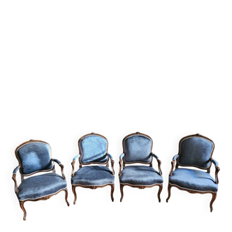 set of 4 Louis XV armchairs with queen's backs