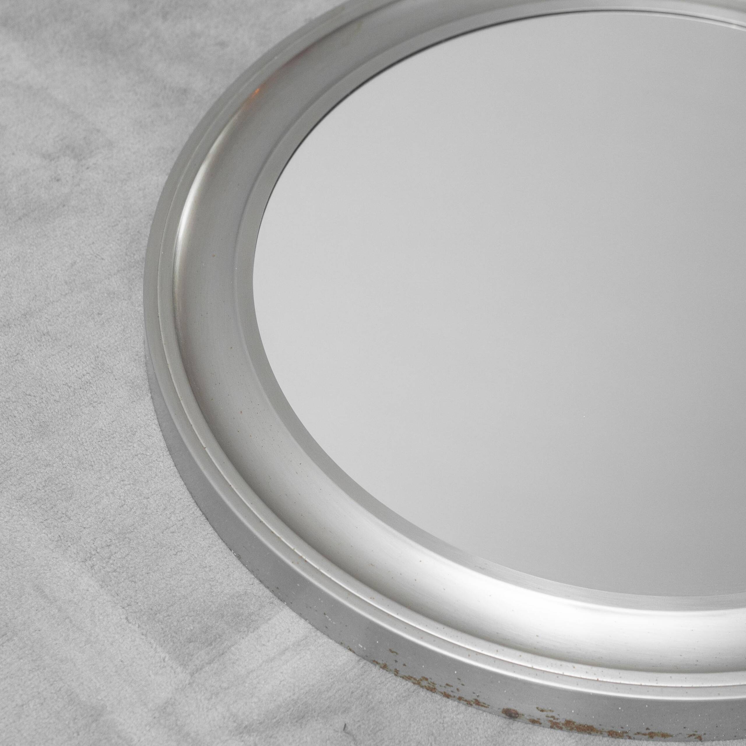 Round vintage metal mirror Pizzi 1970s modernism