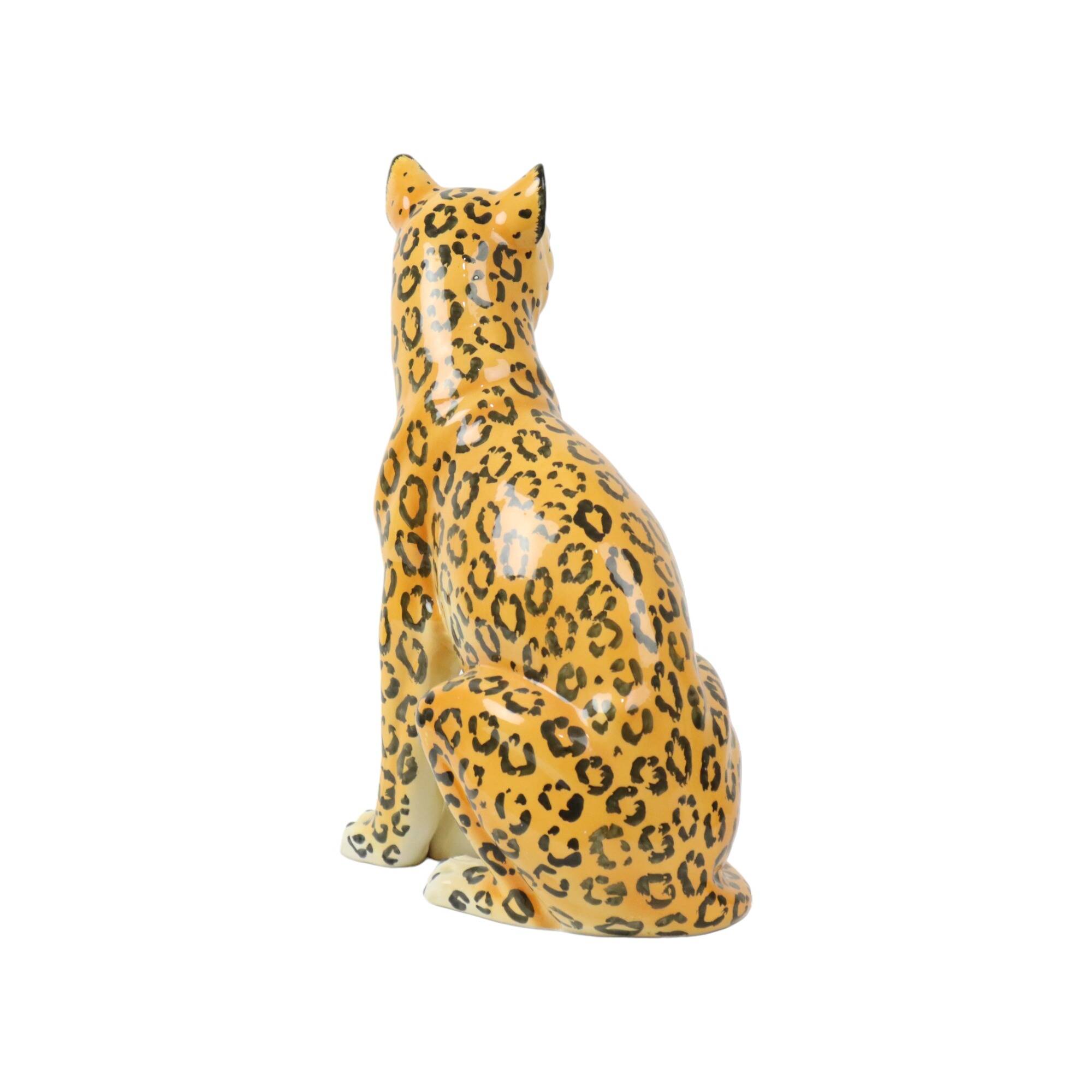 Vintage Leopard Cheetah Statue Glazed Ceramic 1980s Italy