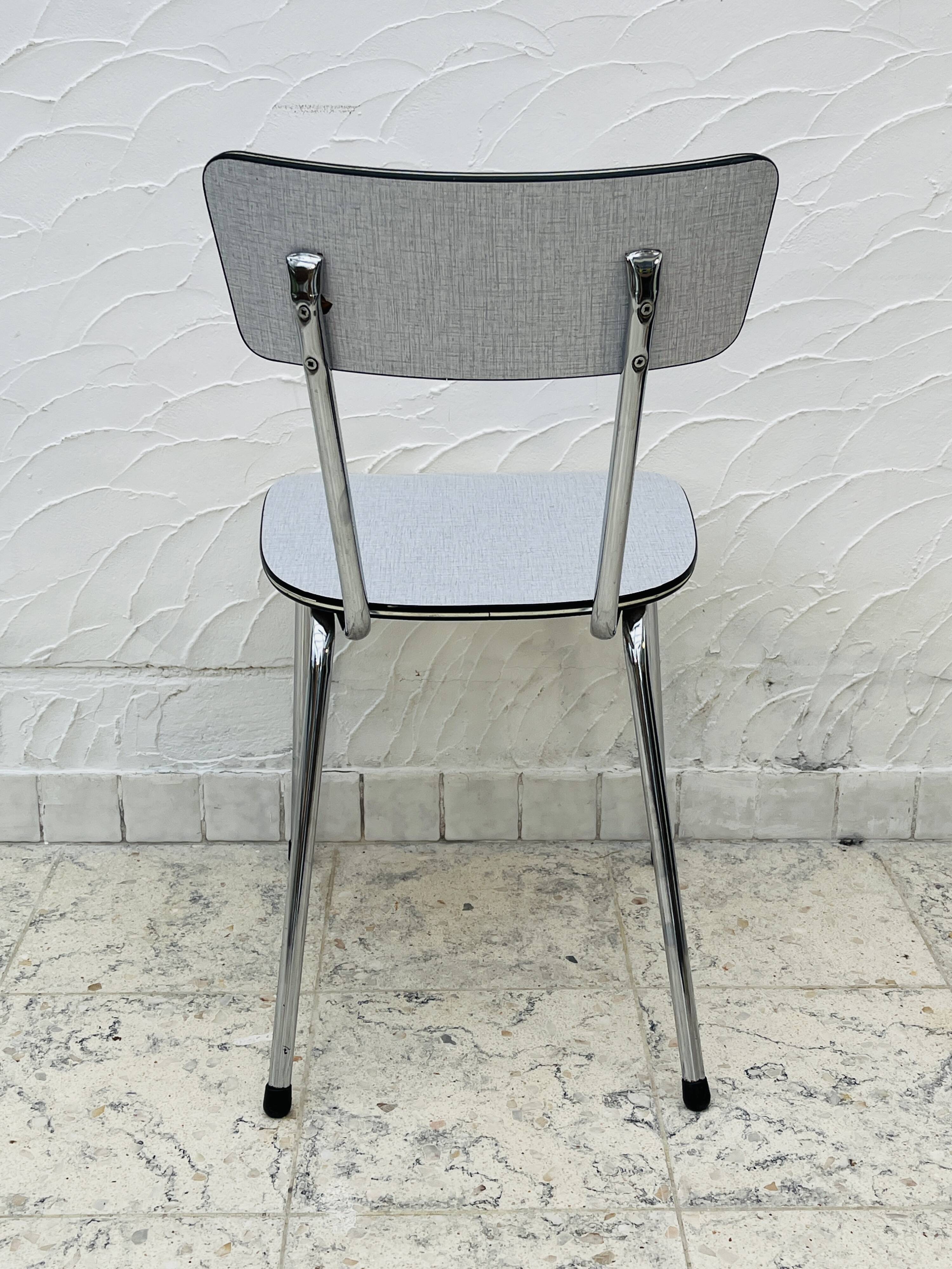 Set of 4 vintage grey chrome Formica kitchen chairs.