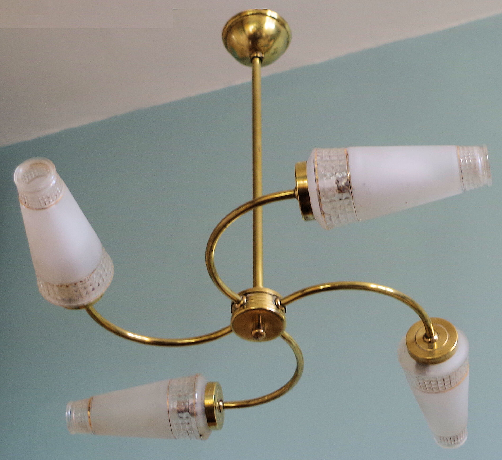 Brass and glass chandelier
