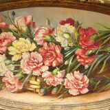 Oil on panel Bouquet with carnations 19th century