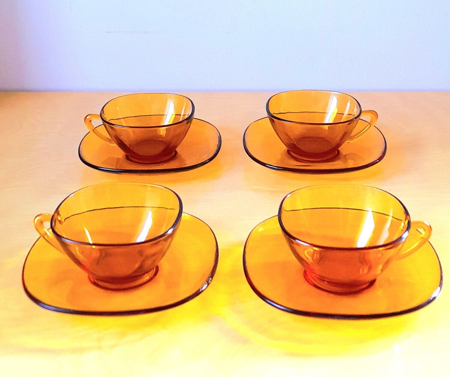 70s amber glass cups