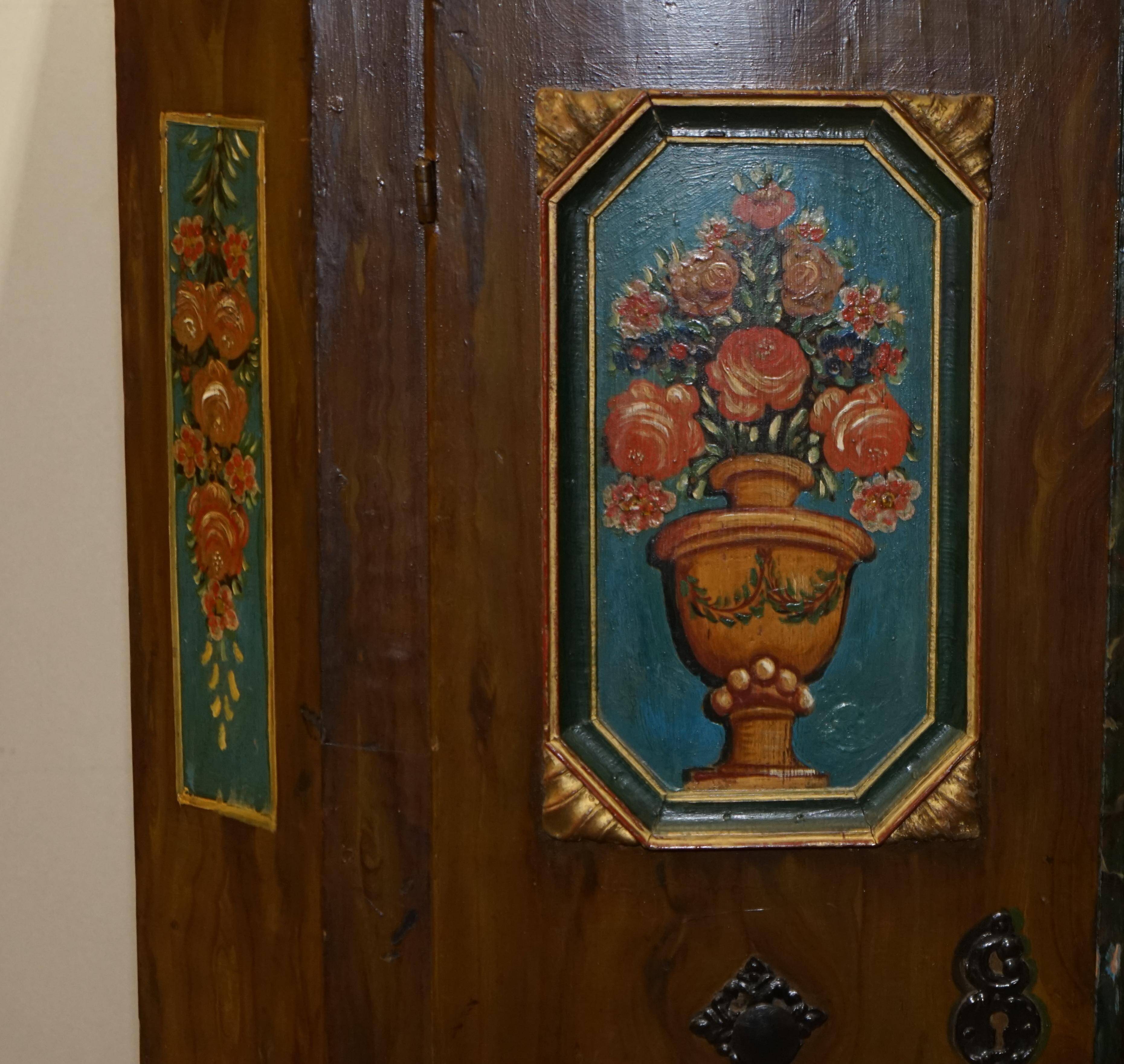 Armoire de mariage allemande peinte à la main, ancienne, 1829-1851