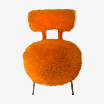 Chaise  moumoute orange années 60