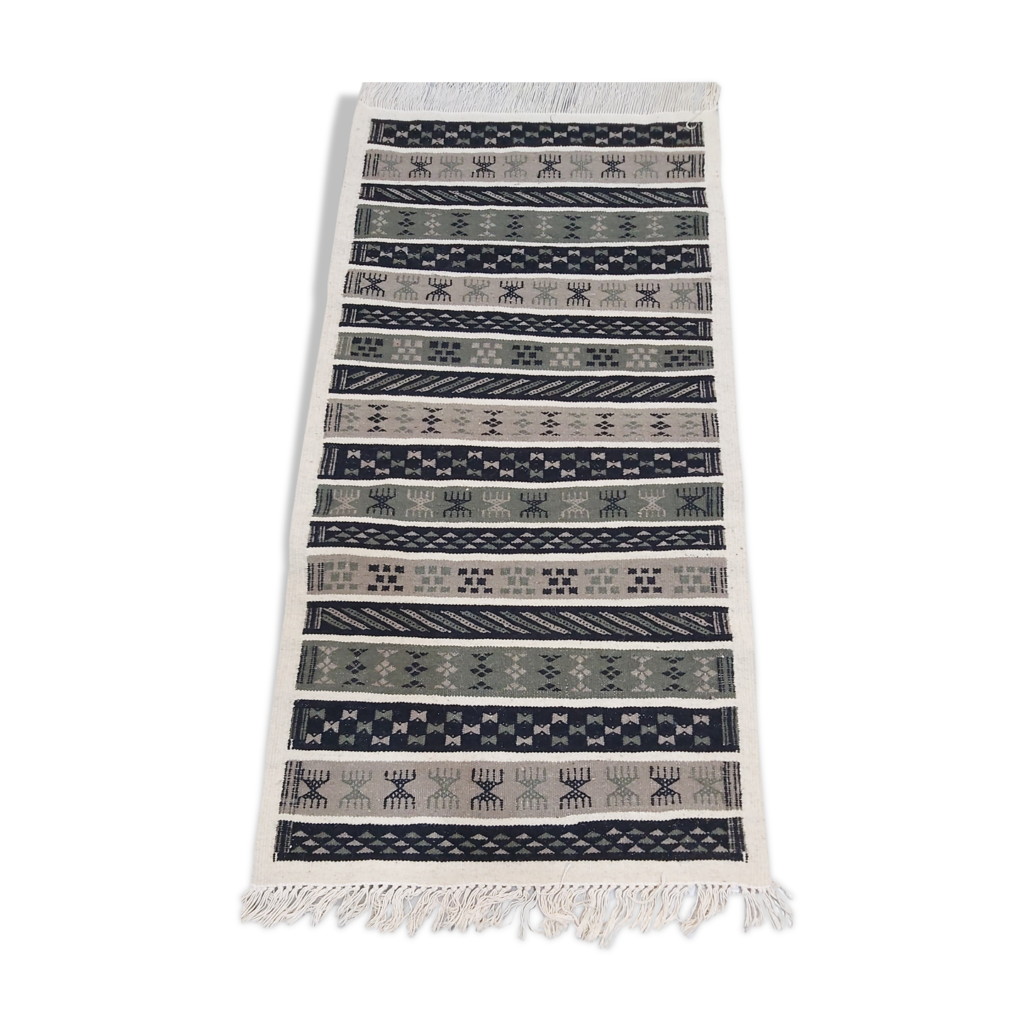 Traditional handmade grey and white black carpet 76x149cm