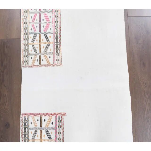 Vintage Turkish Oushak Handmade Wool Cotton White Kilim Runner 75x241