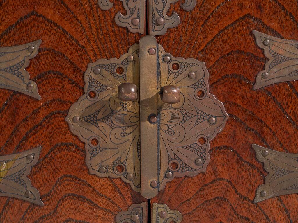 Ancient Japanese keyaki wooden kyōdai-bako with mirror, Meiji/Taishō period (circa 1890-1925) #27