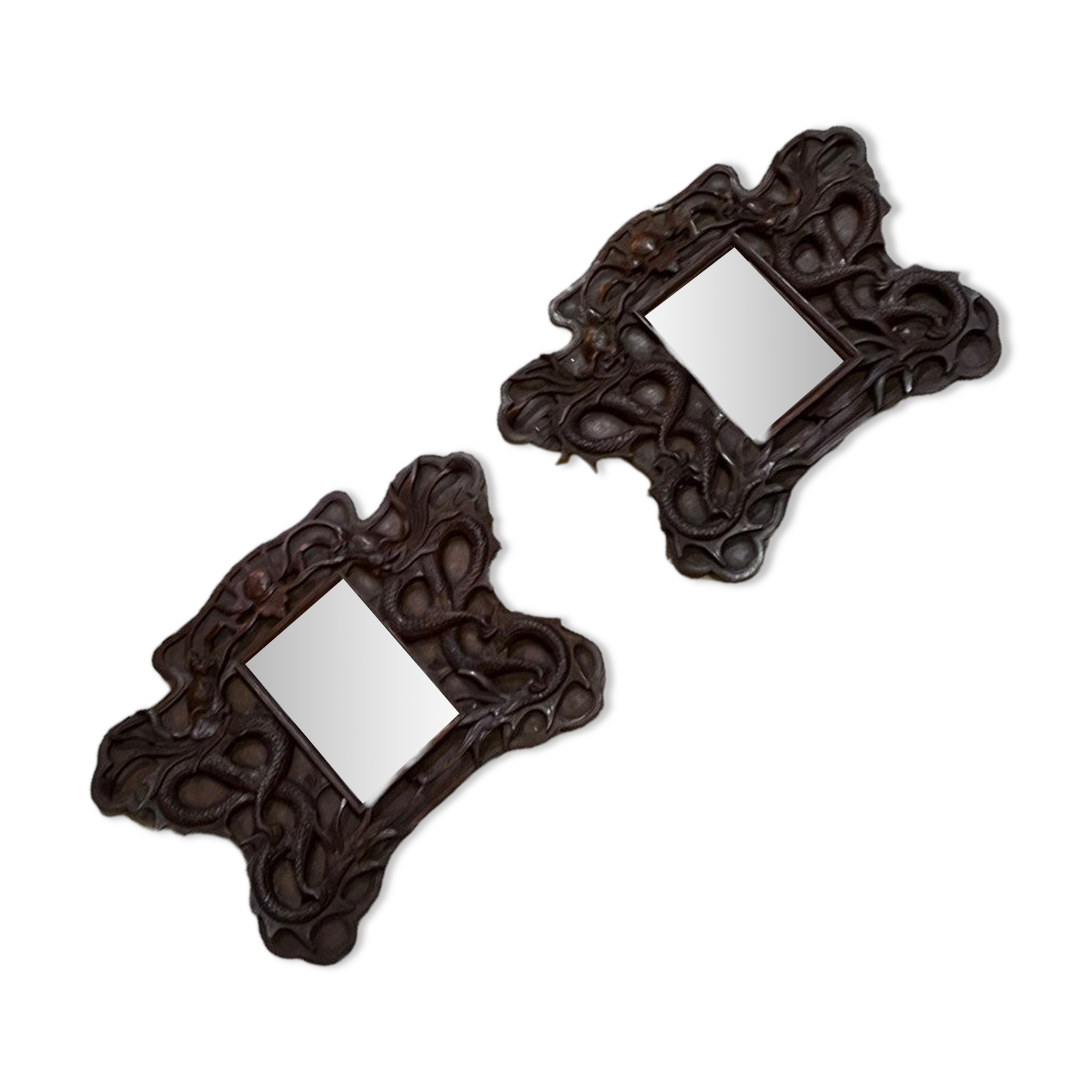 Pair of exotic wooden frames with dragons