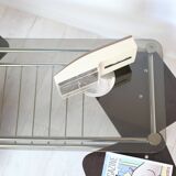 Chrome metal coffee table with smoked glass top.