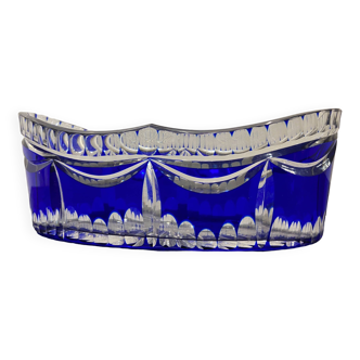 Jardinière en cristal de Saint Louis, coupe de table cristal overlay bleu cobalt French 1960s