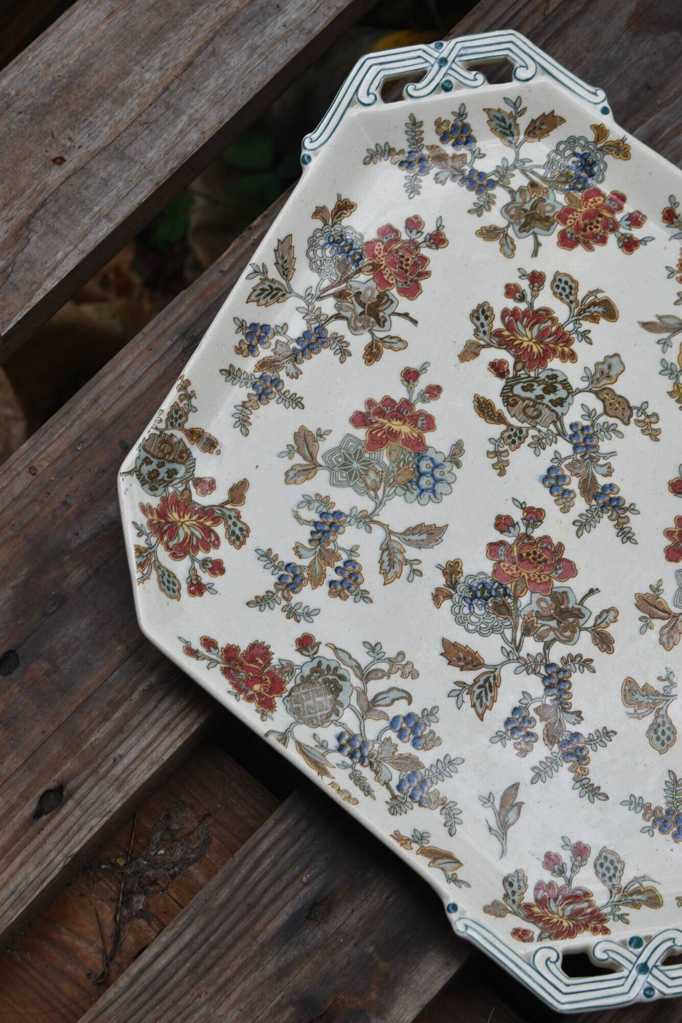 Old hexagonal plate Sarreguemines model Hanoi 19th century