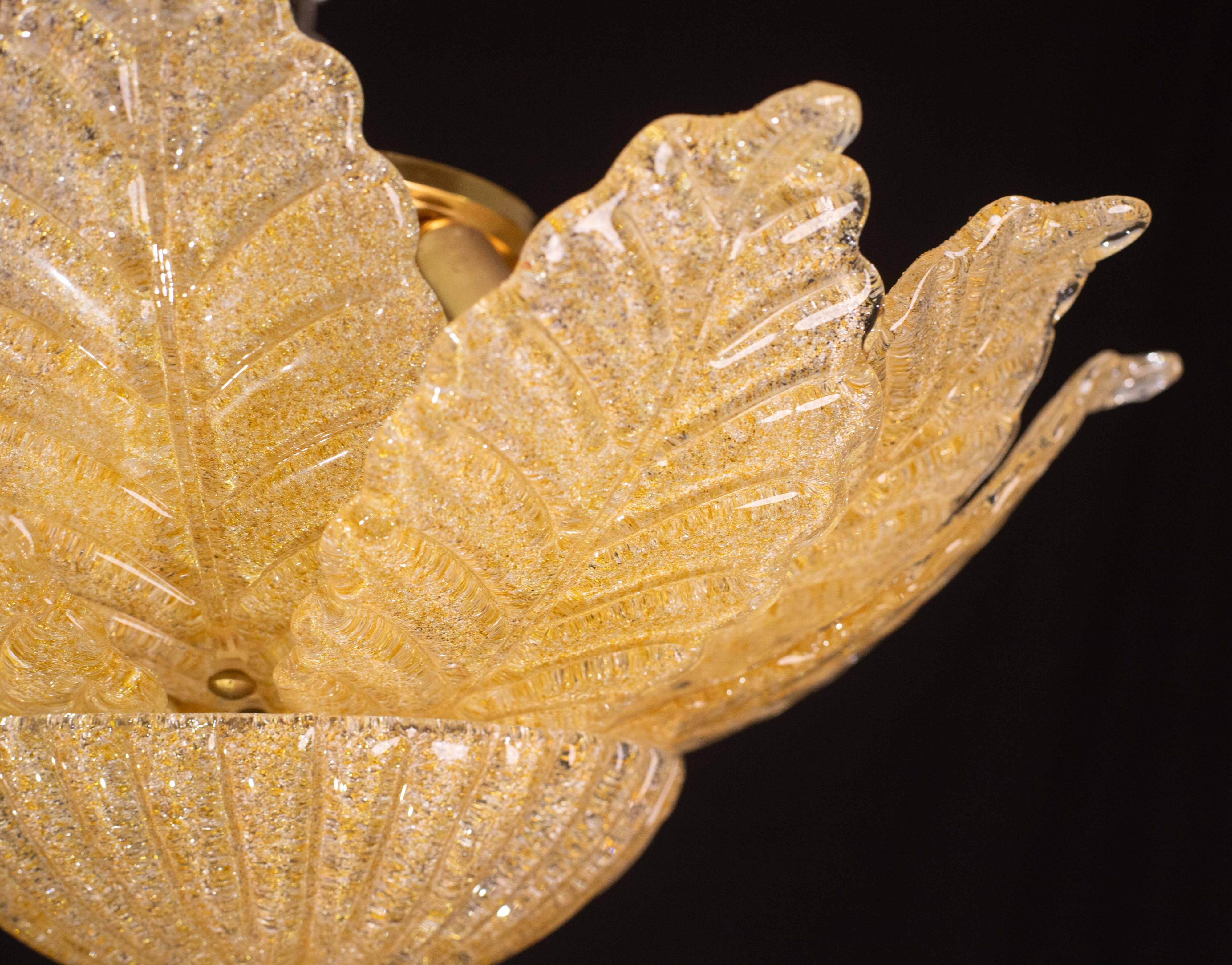 Set of 2 Rome, Murano Glass Gold\Orange Ceiling Light or Flush Mount, 1970s