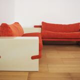 Modular sofa lacquered white and orange fabric