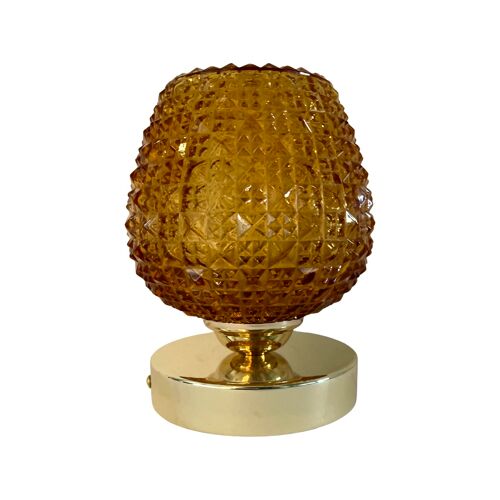 Applique globe vintage en verre ciselé ambré électrifiée à neuf