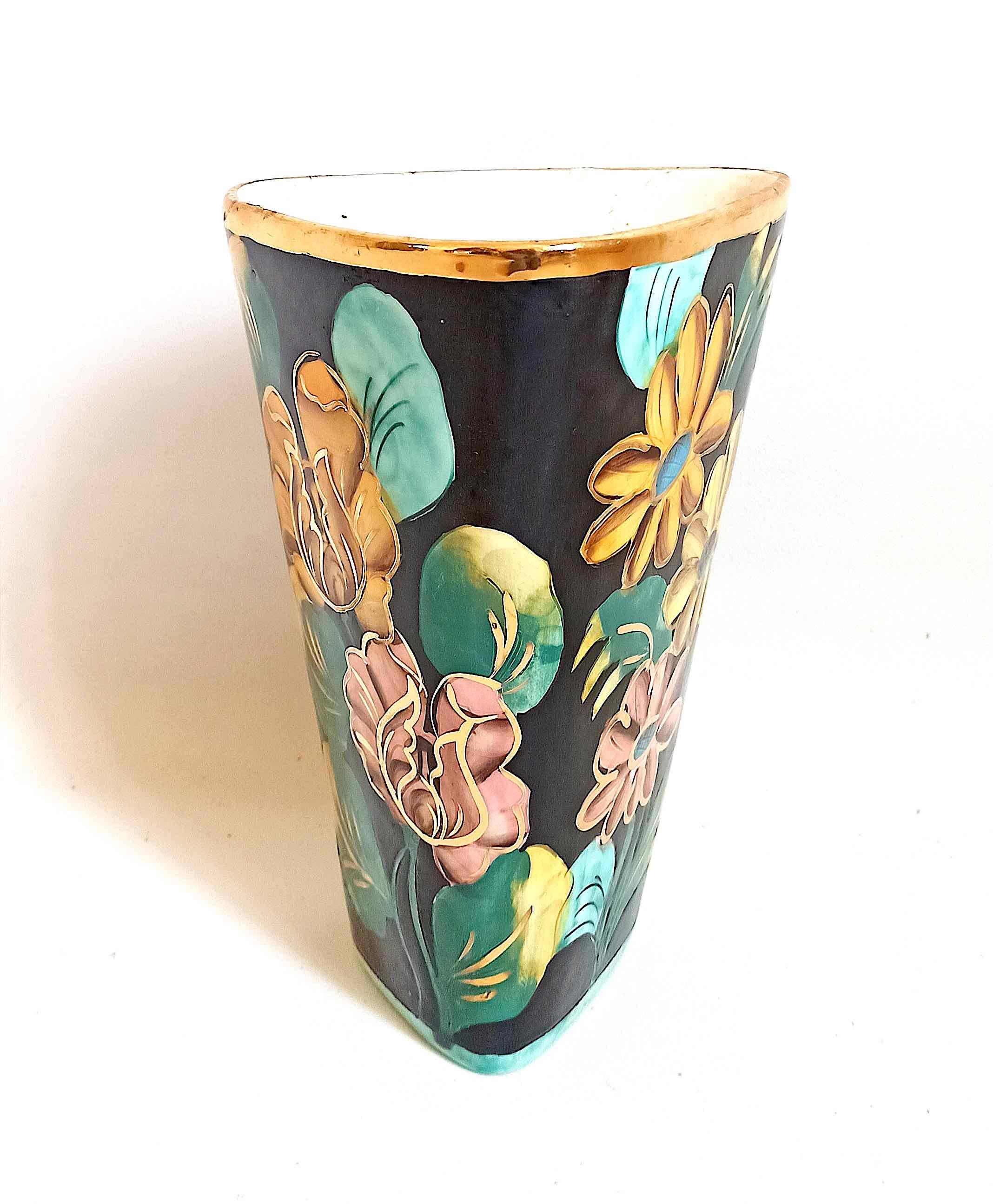 Vase Vallauris Monaco décor floral Hauteur 25,3 cm