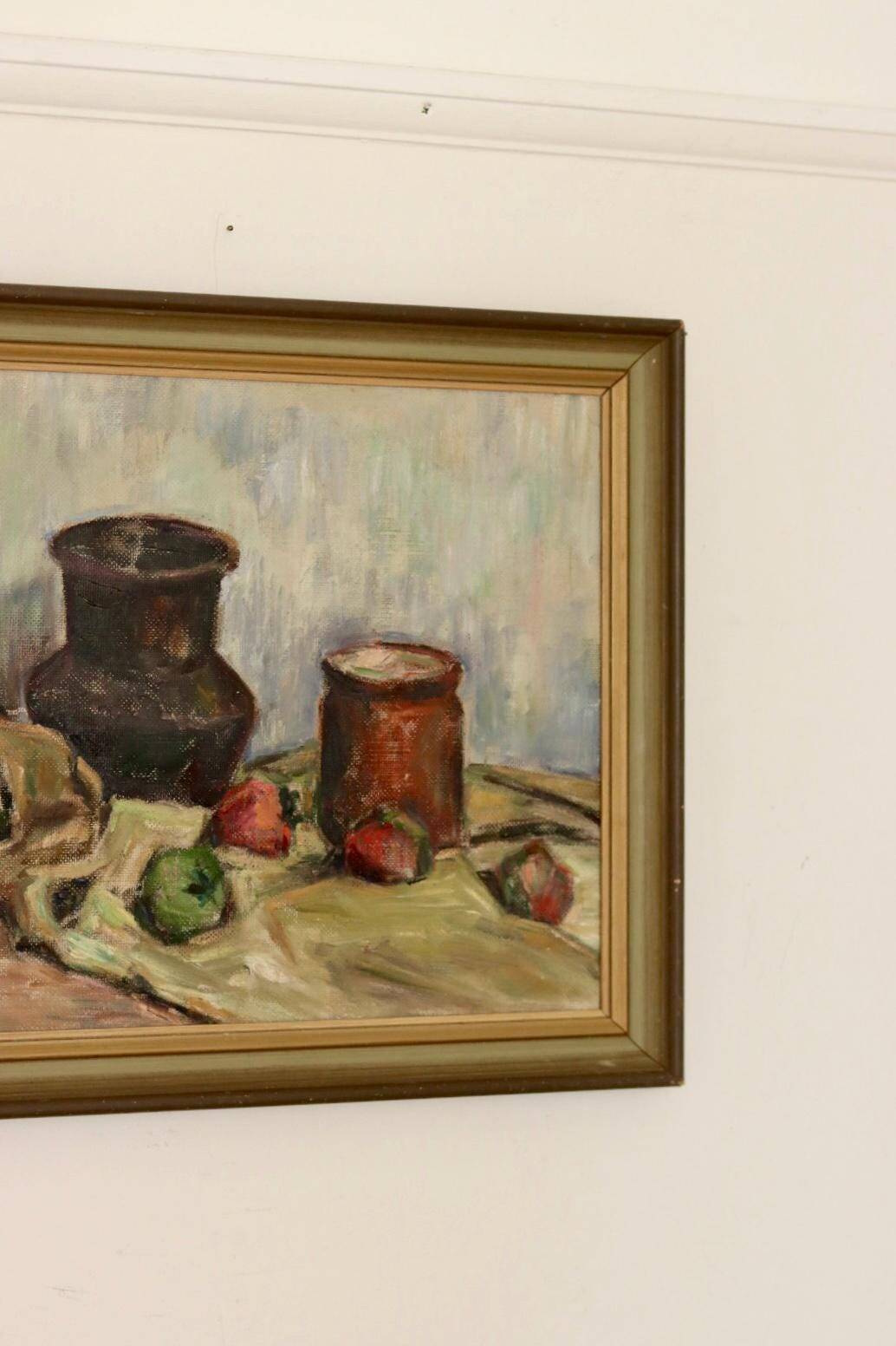 Original Swedish oil on panel "Still Life" vintage and framed.