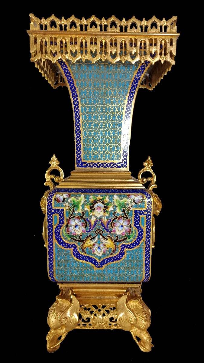 Pair of Japanese-style Cloisonné Vases Attributed to Ferdinand Barbedienne (1810-1892) And