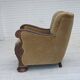 1960s, Danish armchair, original green furniture velour, carved oak wood.
