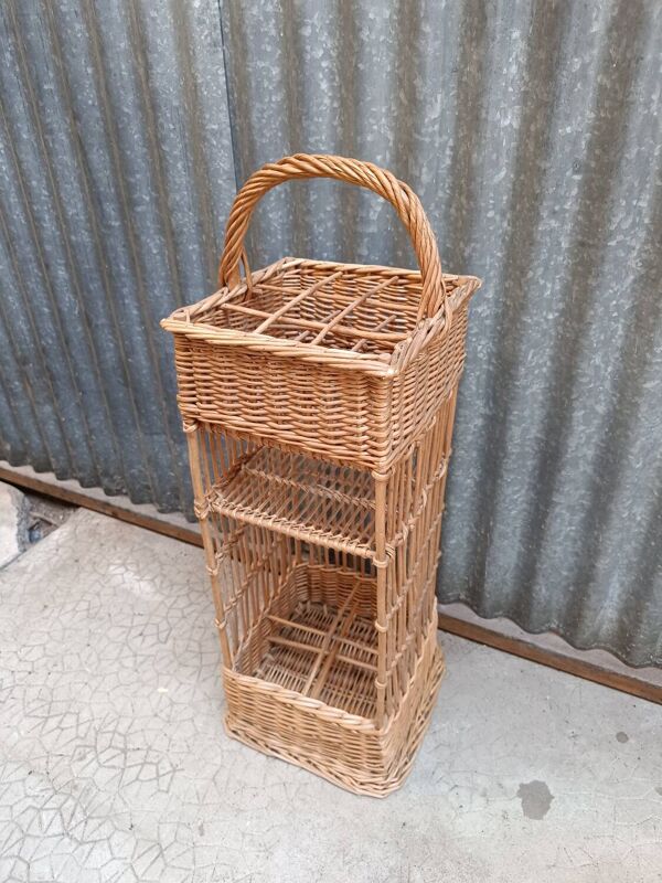 Panier bar en osier porte bouteille vintage