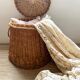 Vintage pouf braided wicker storage chest