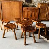 Set of 7 stools + 1 coffee table - brutalist movement