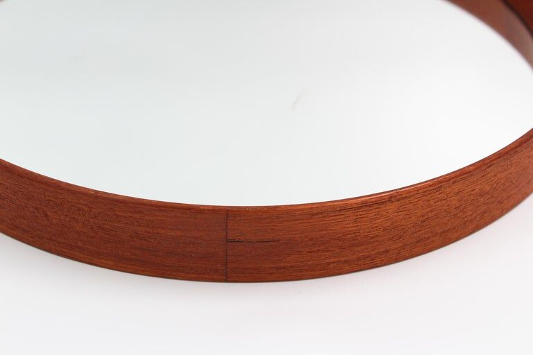 Scandinavian teak mirror with 1950s 19.5cm leather strap