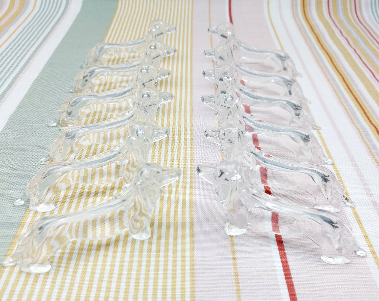 12 vintage plexiglass knife rests with dachshund design