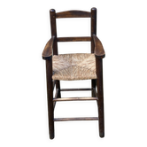 Chaise haute enfant bois paille vintage