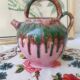 Jug pitcher Provençal earthenware glazed with pink and green glaze.