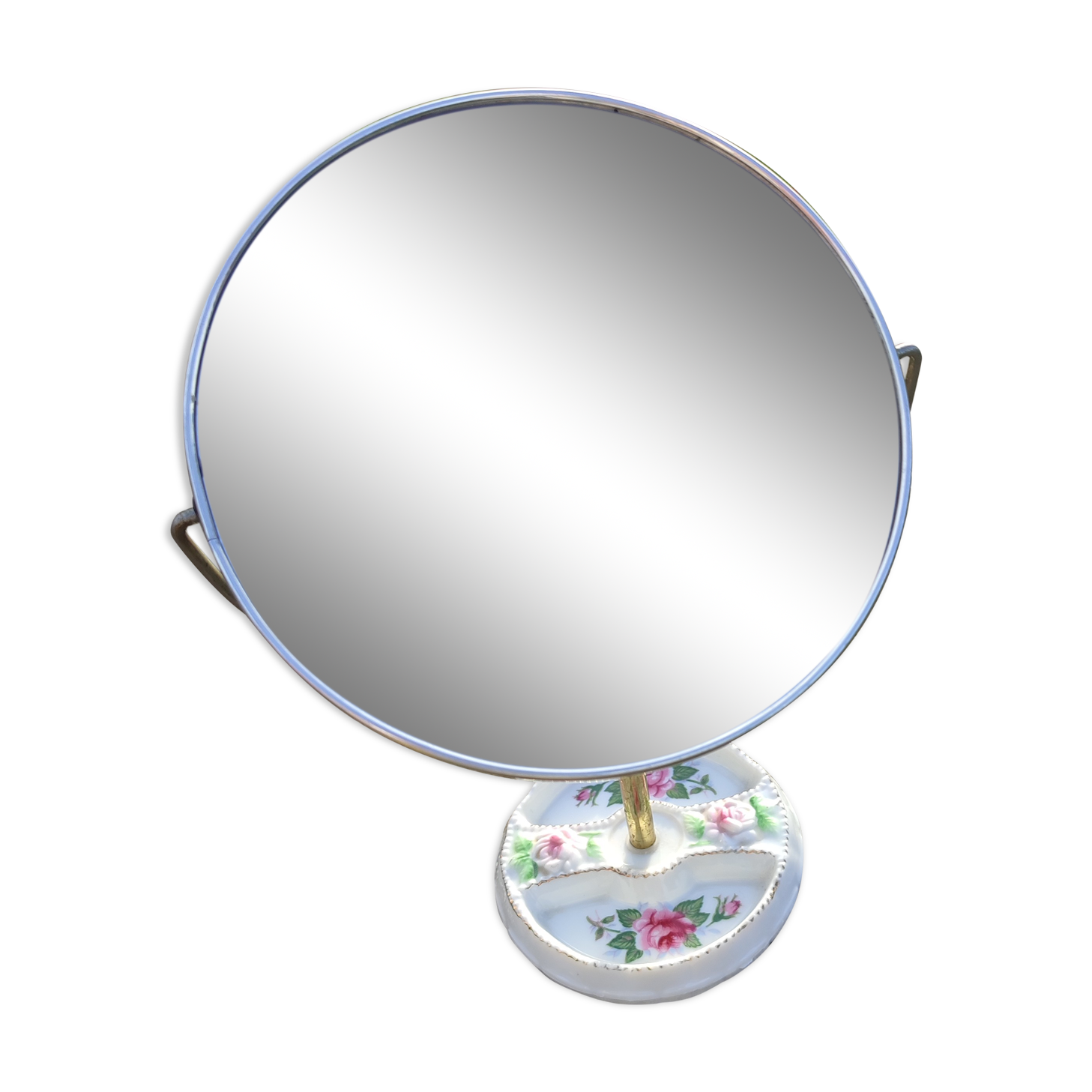 Round mirror on pedestal 18x31cm