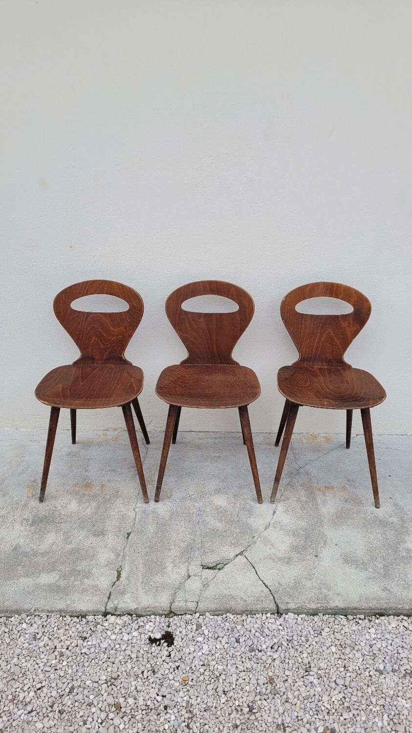 Series of 3 bistro chairs baumann model Fourmi 1950 vintage