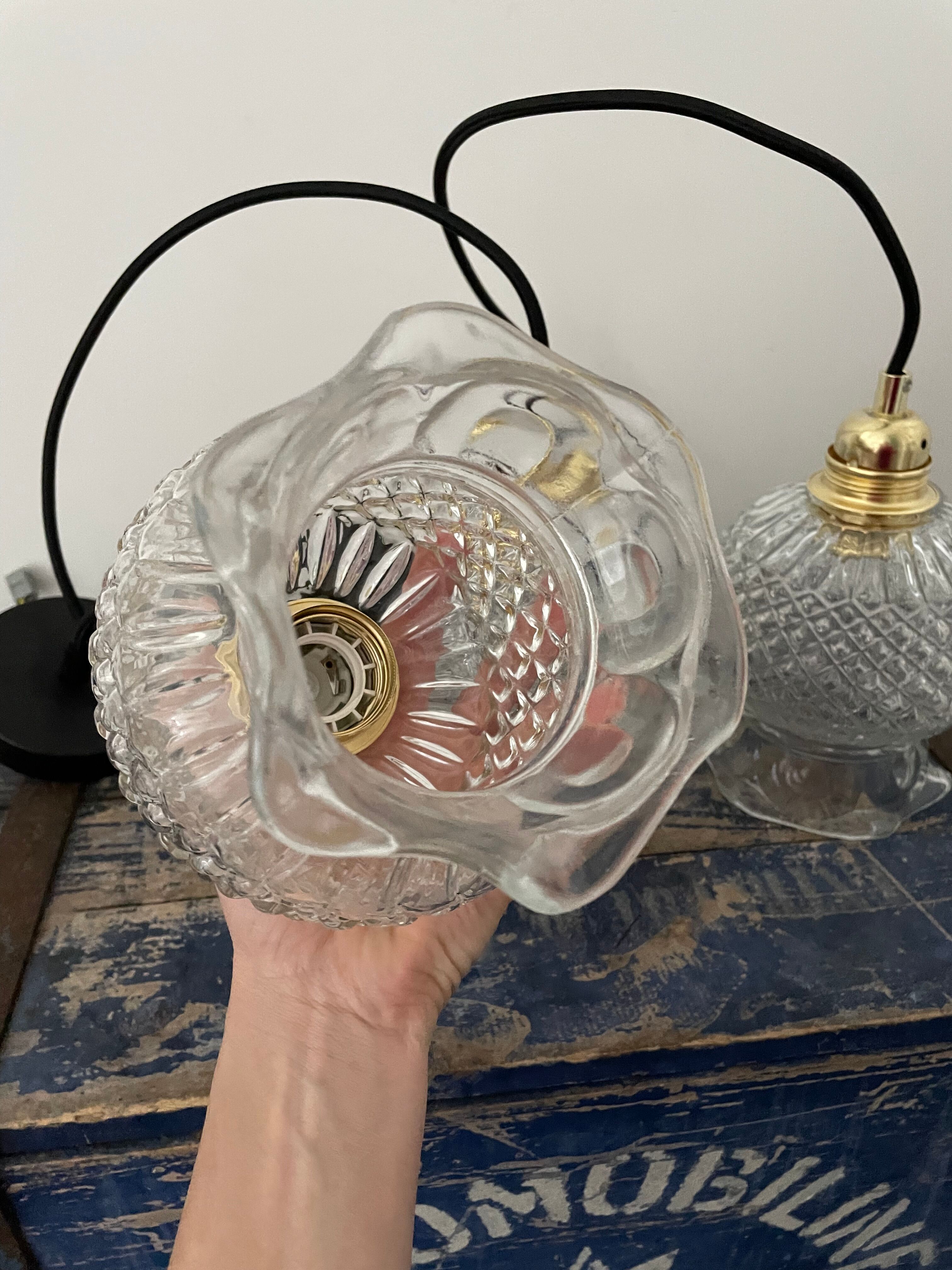 Set of three new electrified chiseled glass suspensions