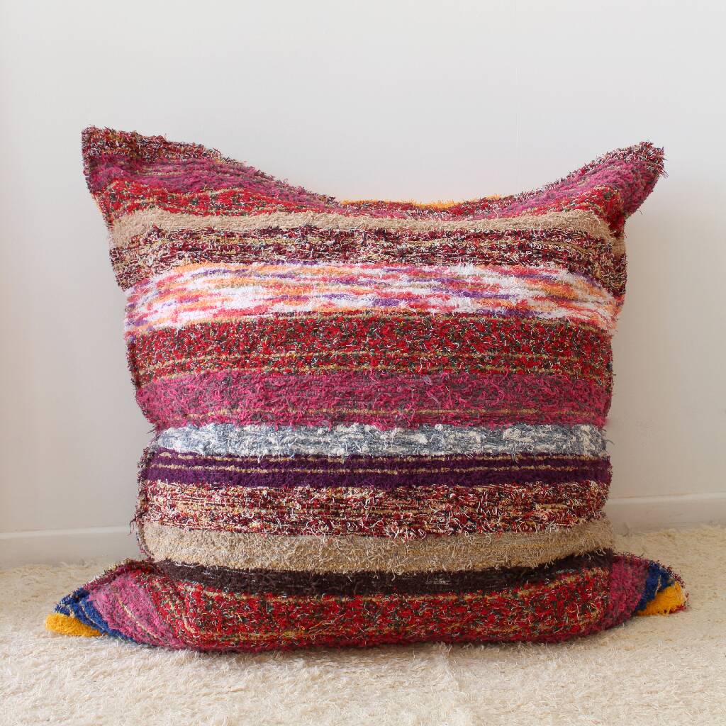 Handwoven recycled cotton pouf cover