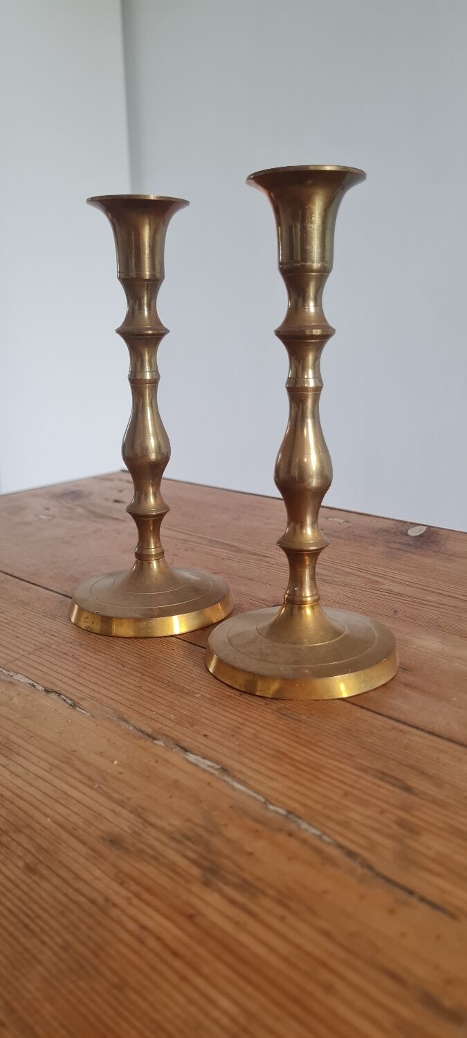Pair of golden brass candle holders
