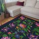 Handwoven summerish floral rug, black background with colorful delicate flowers 152x238cm