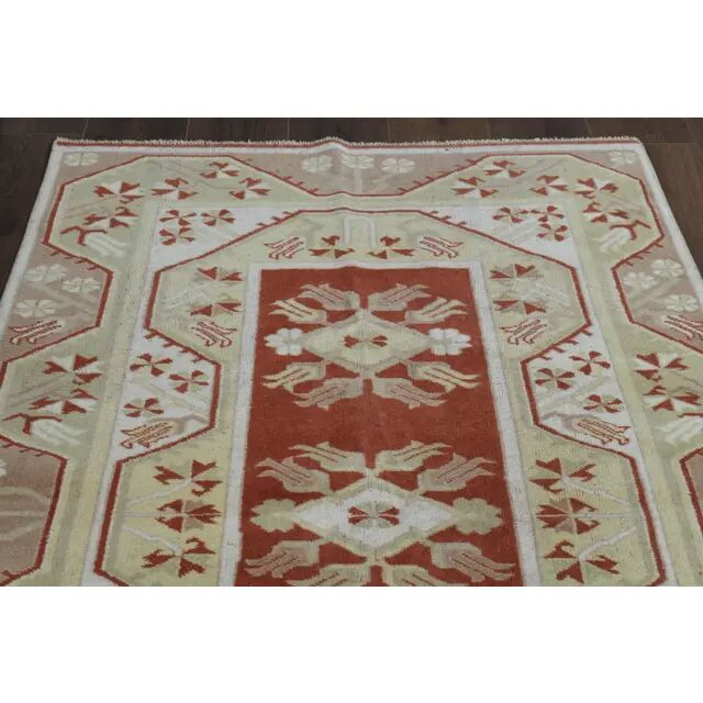 1970s Turkish Oushak Handmade Wool Cotton Red Area Rug 115x192