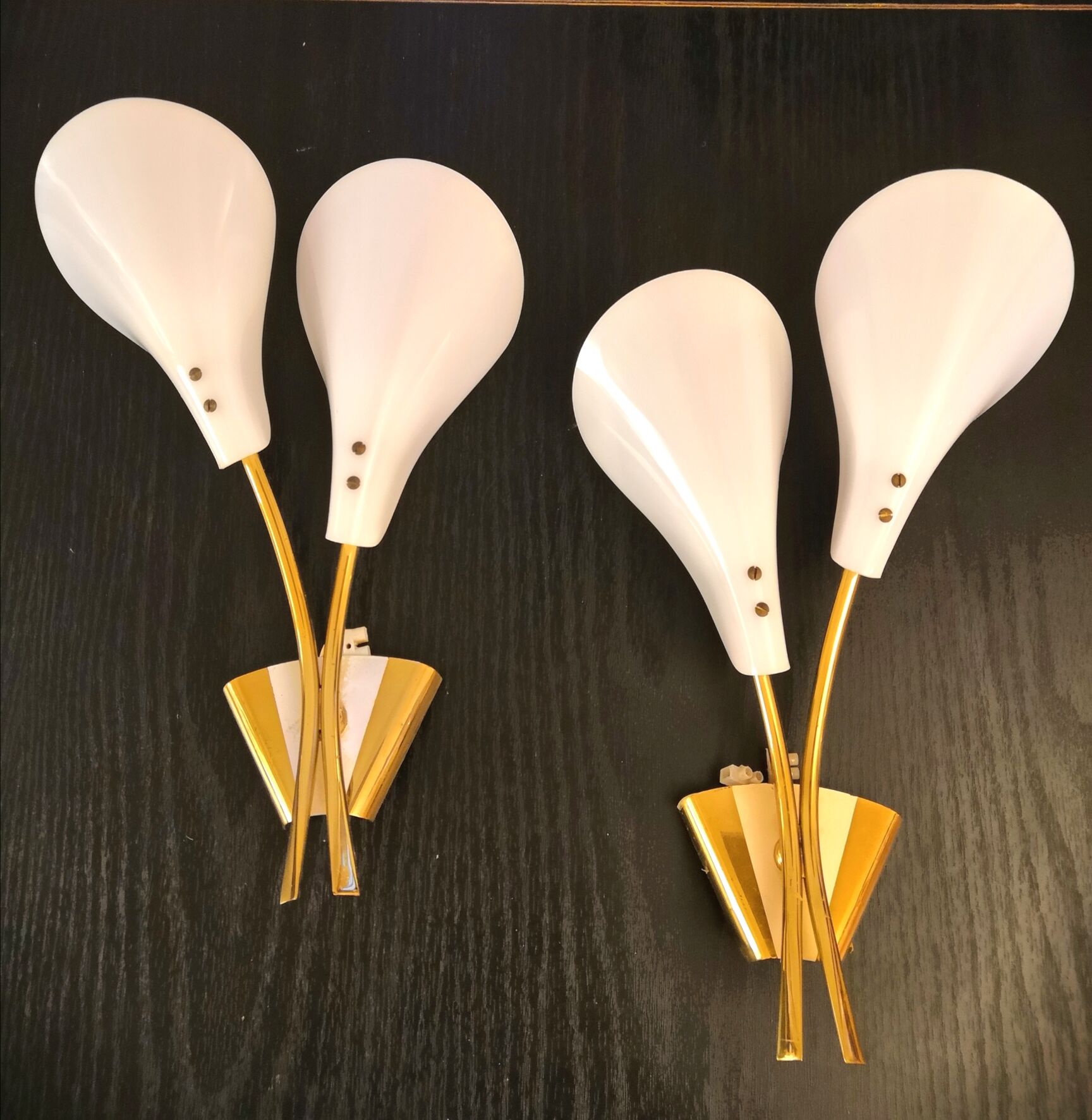 Pair of brass wall lamps design 50s - 60s