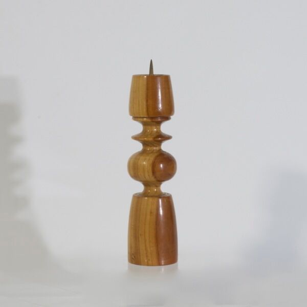 Turned solid wood candle holder and brass