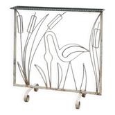 Art Deco Wrought Iron Plant Stand with Heron and Bulrushes, France, Circa 1