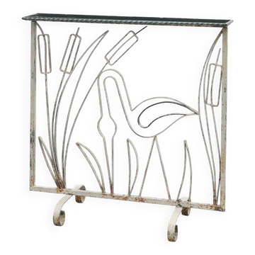 Art Deco Wrought Iron Plant Stand with Heron and Bulrushes, France, Circa 1