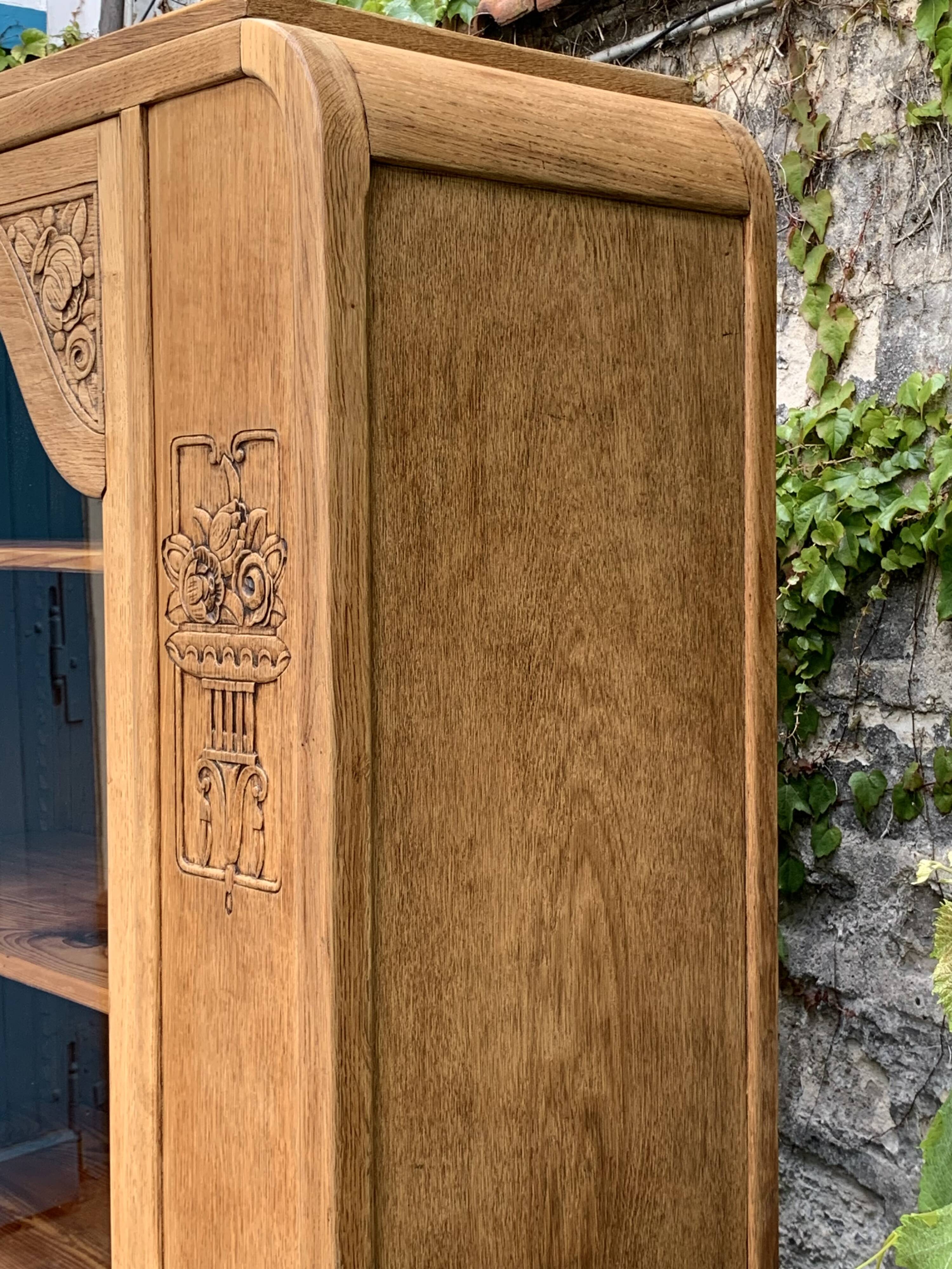 Armoire parisienne vitrée art déco bois brut 1930