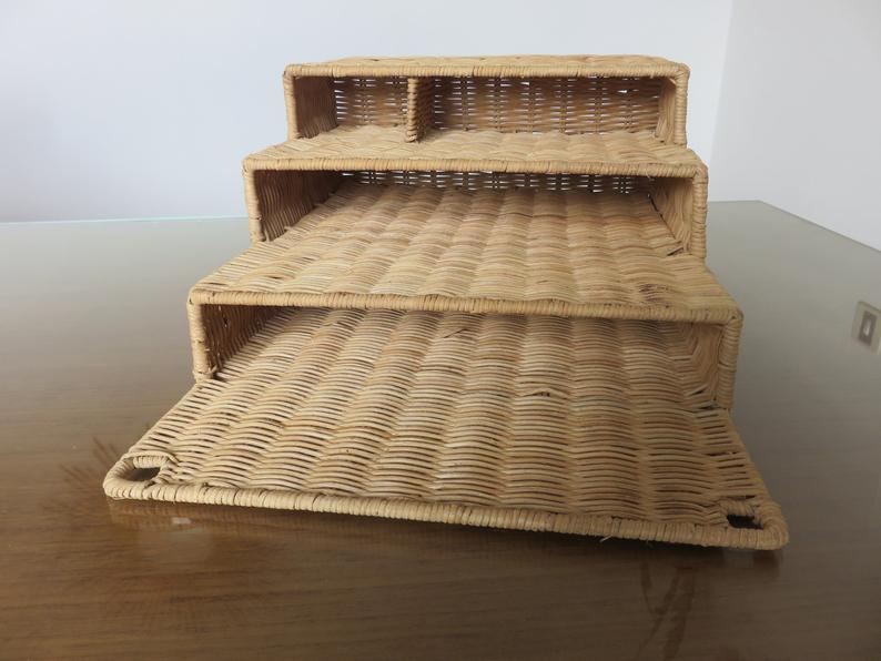 Wall-mounted rattan mail holder 70s
