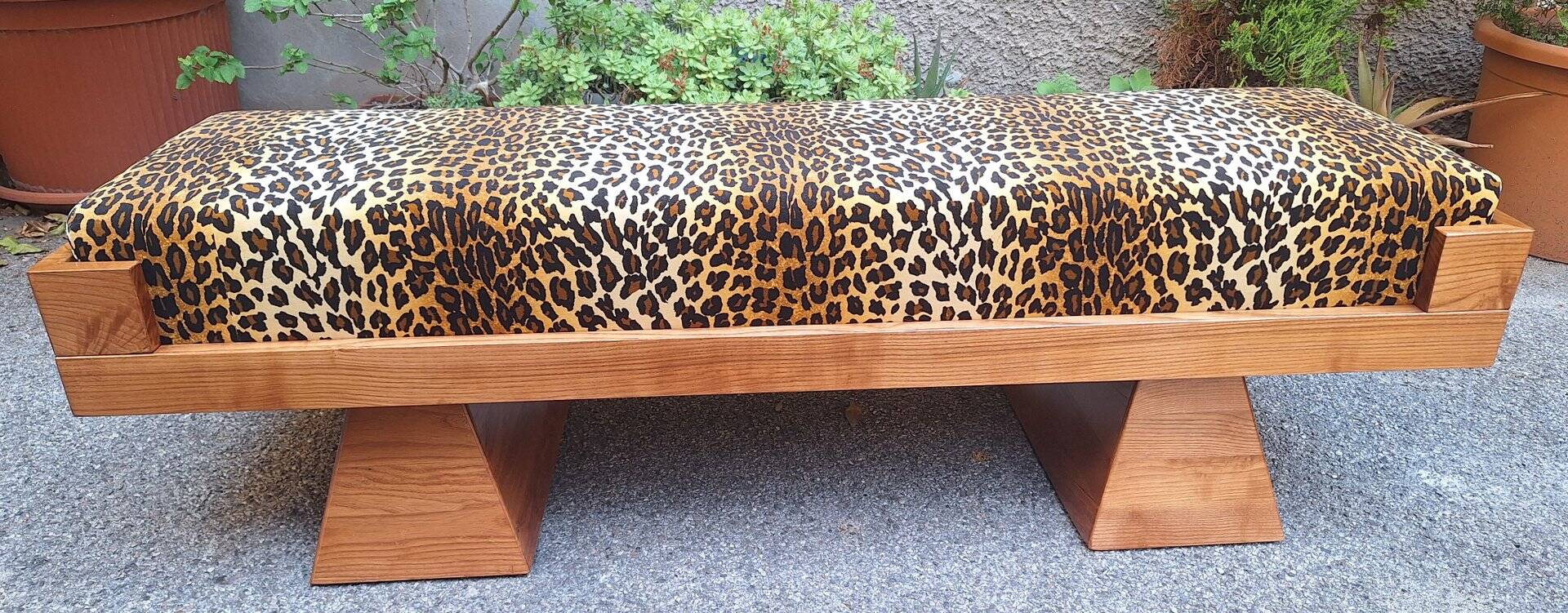 Bench with Pyramid Legs and Animalier Fabric from Artigianato Italiano, 2000s
