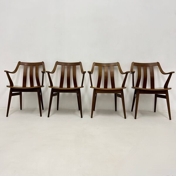 Lot de 4 chaises de salle à manger en contreplaqué, années 1960