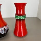 Set of 2 Multi-Color Fat Lava Op Art Pottery Vase Made by JASBA Ceramics Germany
